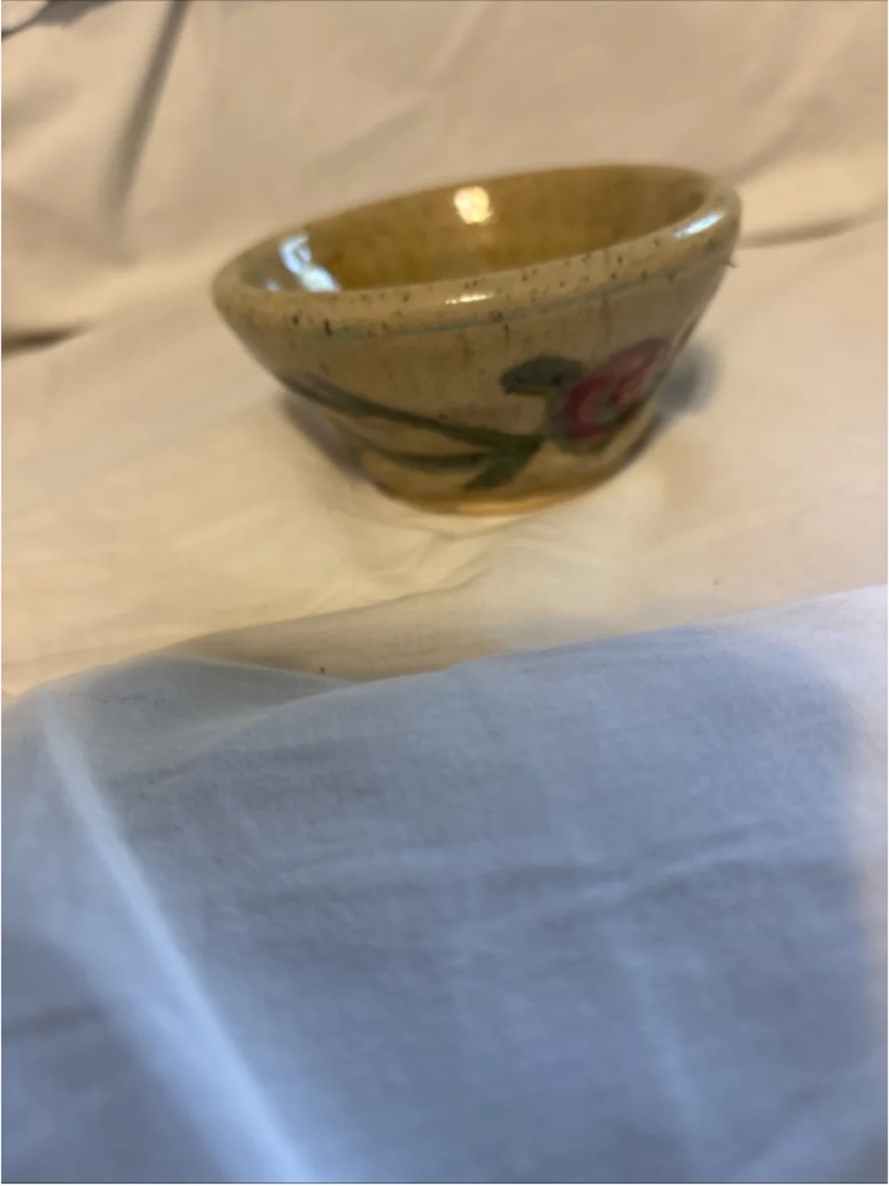 Japanese Pottery Tea Bowl Hand-painted Nara-e-motif On Red Clay 1064